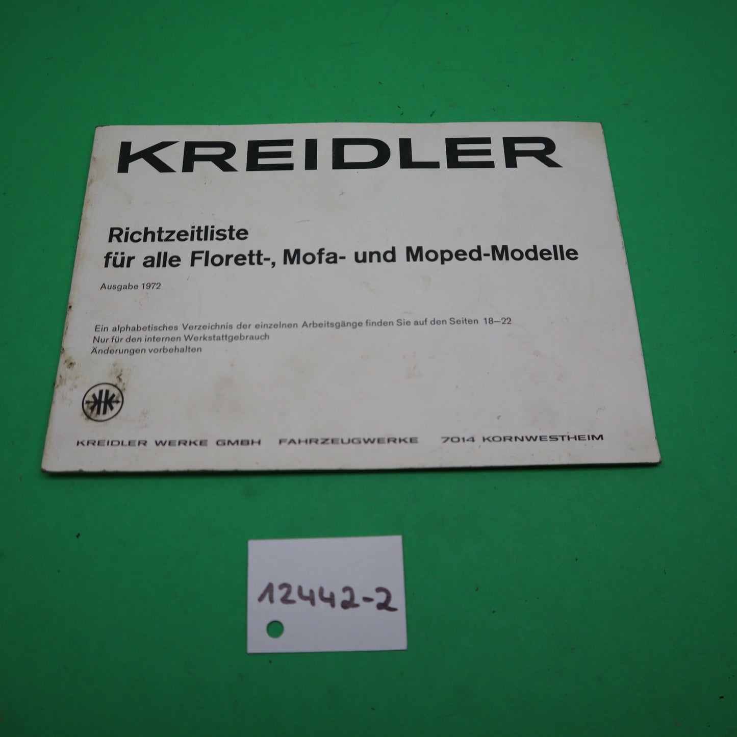 Kreidler Richtzeitliste für alle Florett, Mofa- und Moped Modelle