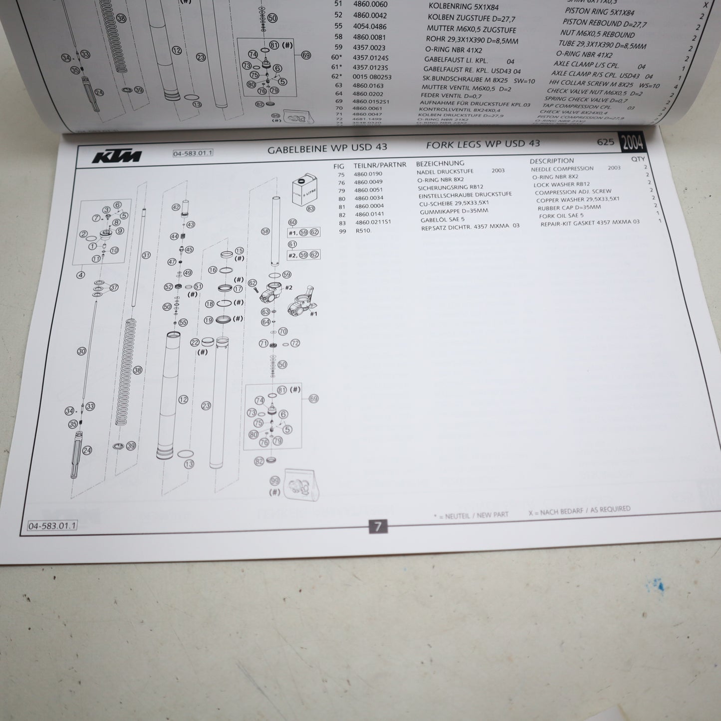 KTM 625 sxc  SPAREPARTS MANUAL 2004 Handbuch