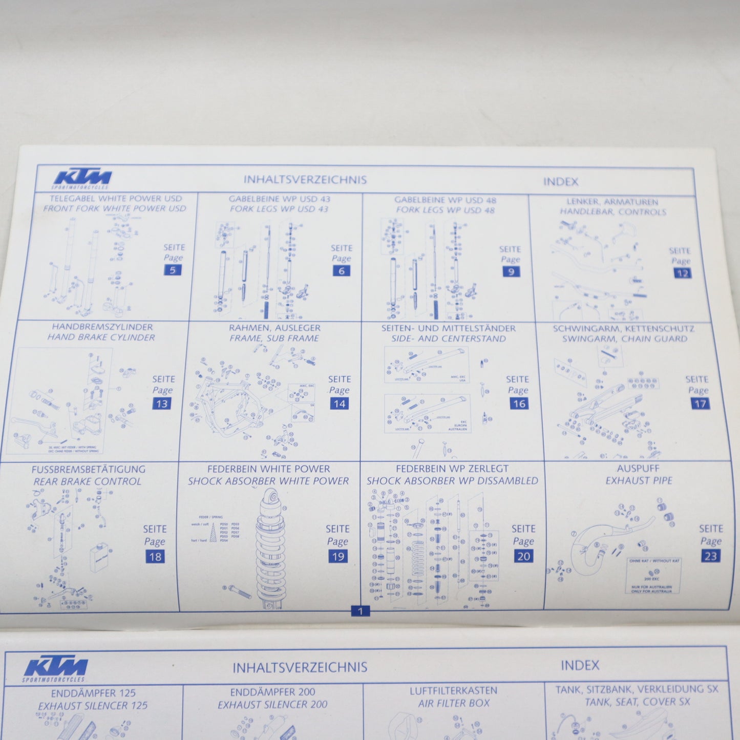 KTM 125/200 SX, EXC, SGP-GS Ersatzteilkatalog Fahrgestell 2002 Handbuch