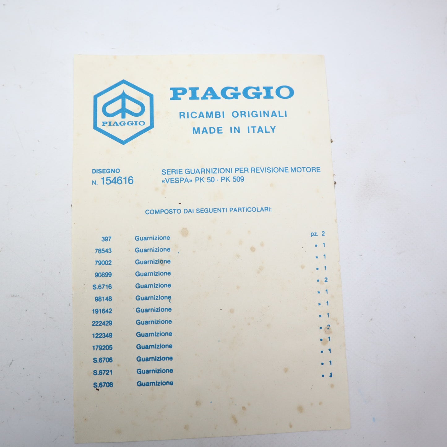 Piaggio PK 50 Dichtungssatz 154616 Neu, NOS