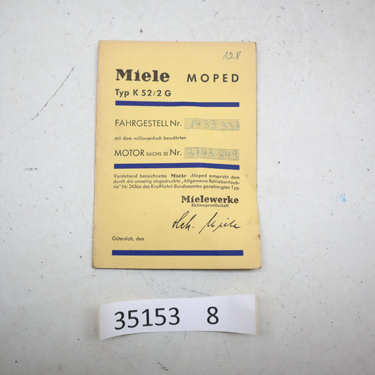 Motor Sachs 50 Miele Typ K 52/2 G Moped Papiere